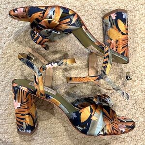ANTONIO MELANI Tropical Print Colorful Block Heels with Bow